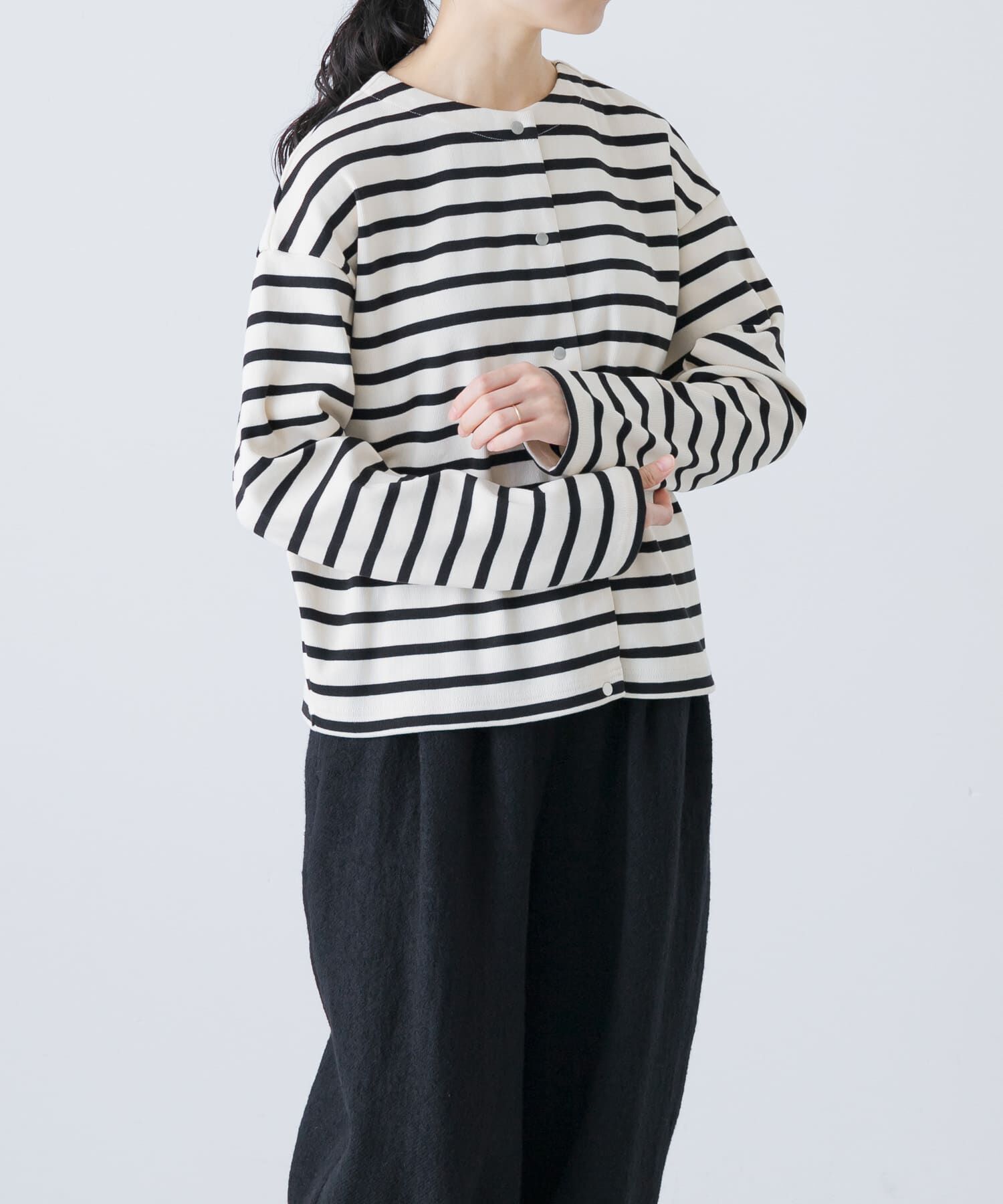 かぐれ「コットンフライススナップカーディガン」|カーディガン|