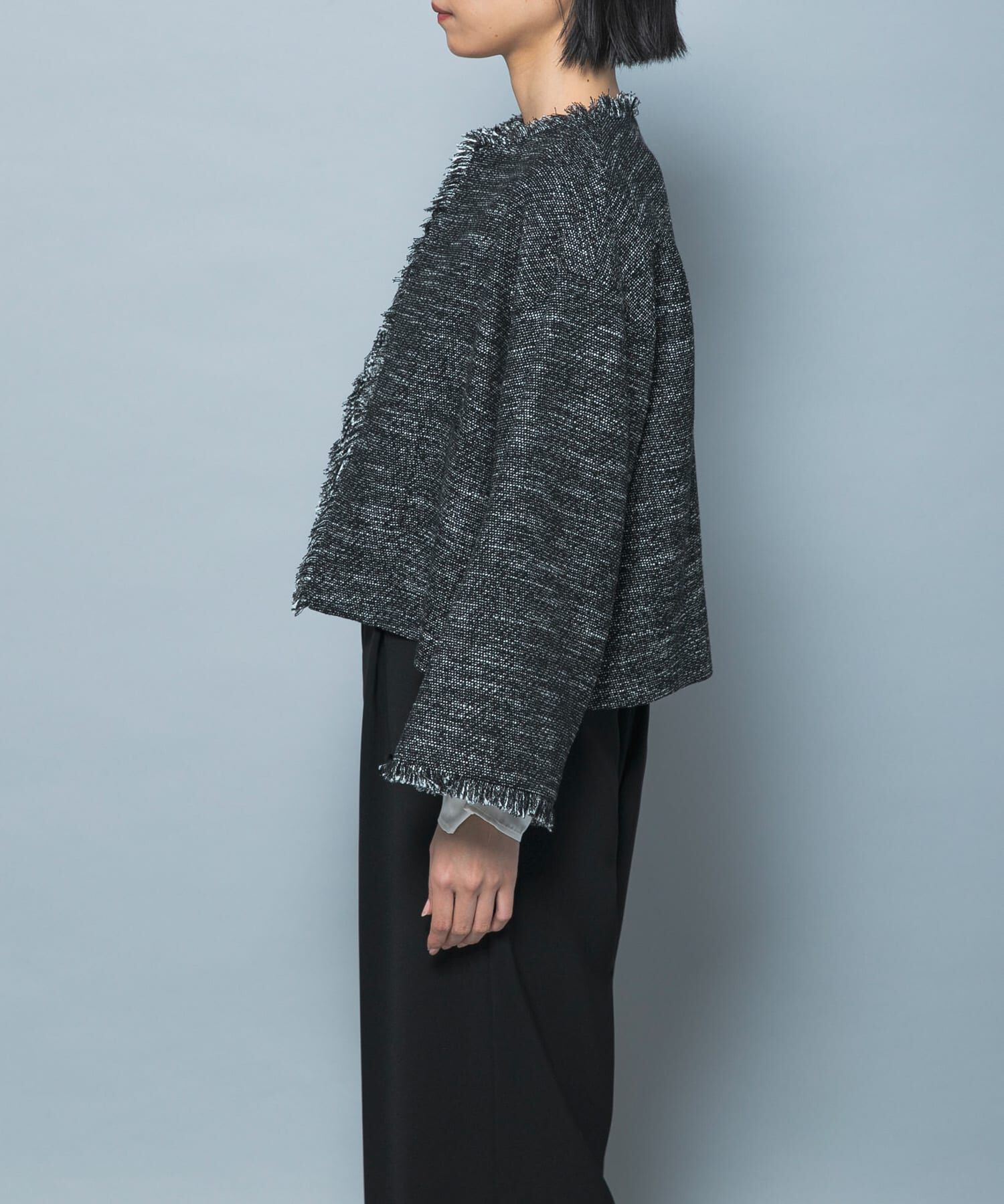 URBAN RESEARCH ROSSO「ツイードショートジャケット」|ノーカラージャケット|