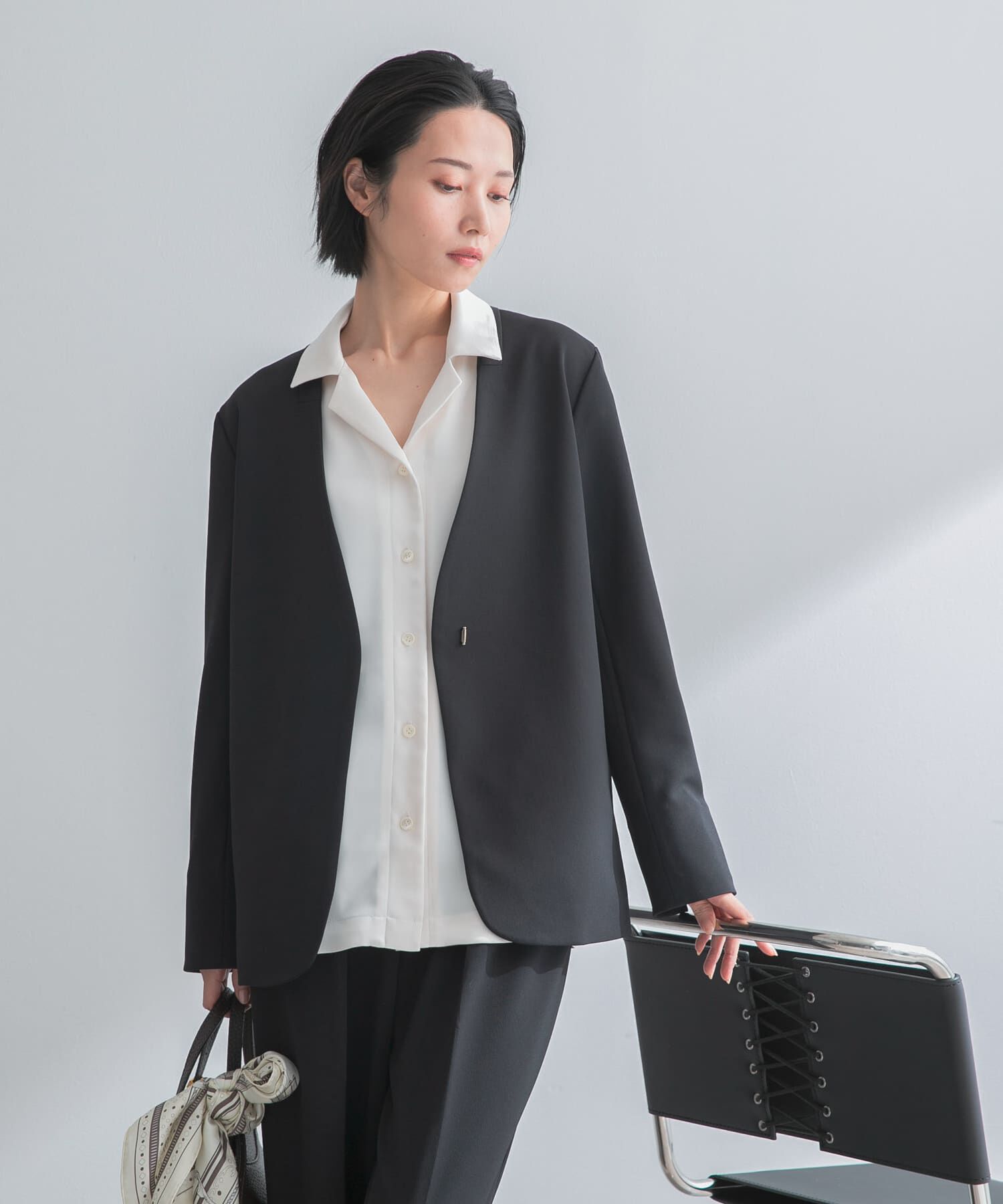 URBAN RESEARCH ROSSO「ストレッチツイルノーカラージャケット」|ノーカラージャケット|