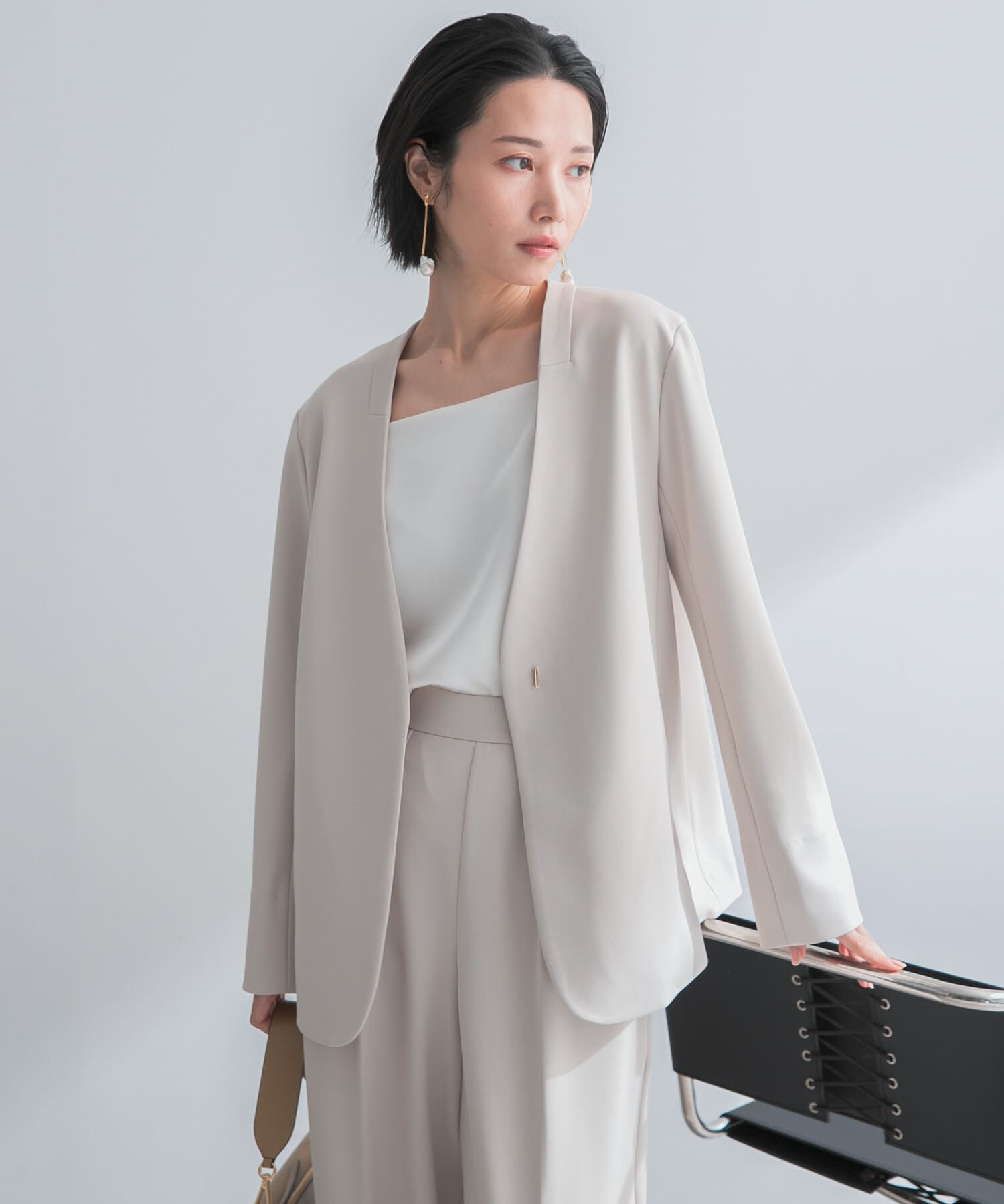 URBAN RESEARCH ROSSO「ストレッチツイルノーカラージャケット」|ノーカラージャケット|ライトベージュ