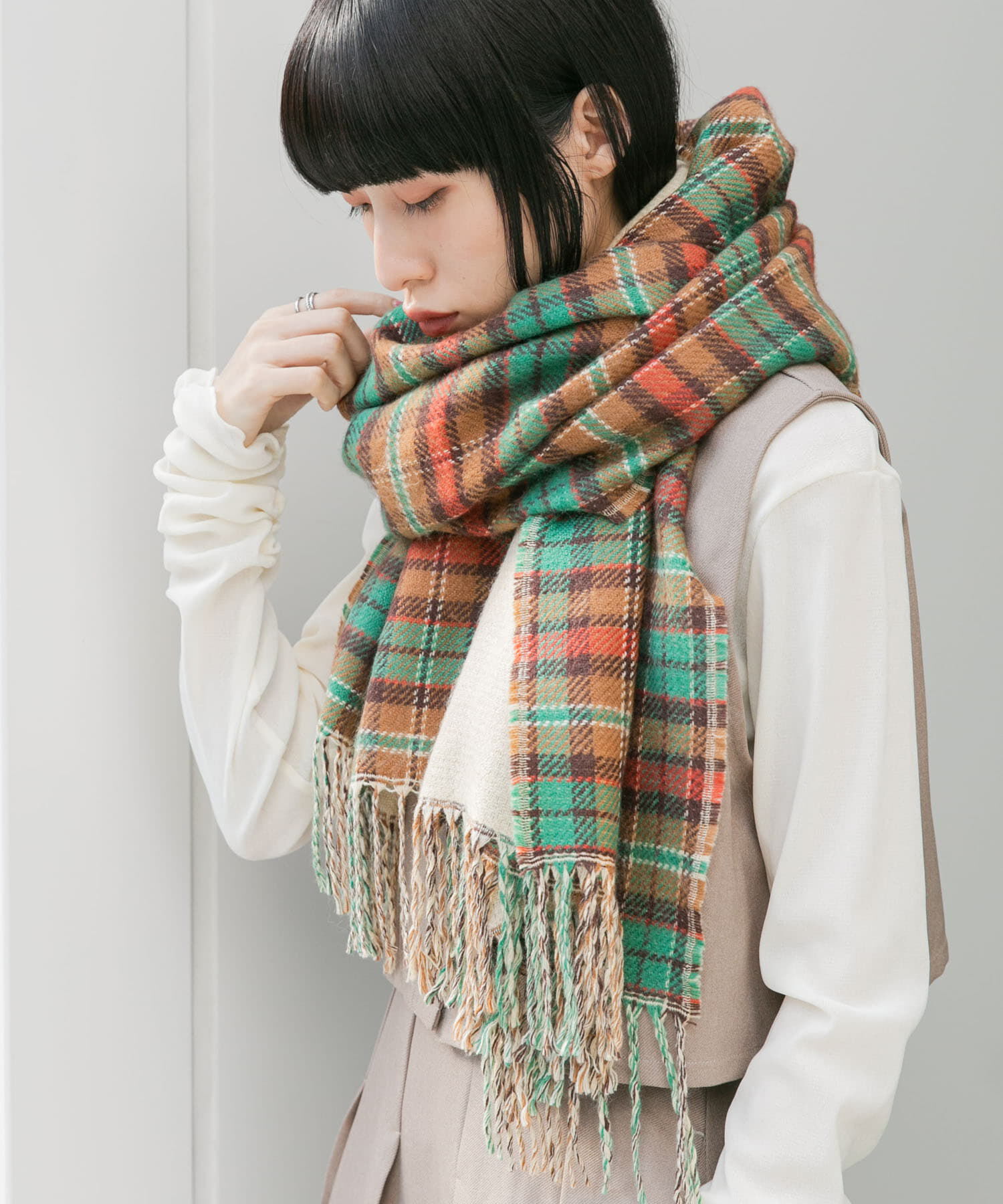  「リバーシブルチェックストール」|マフラー|
