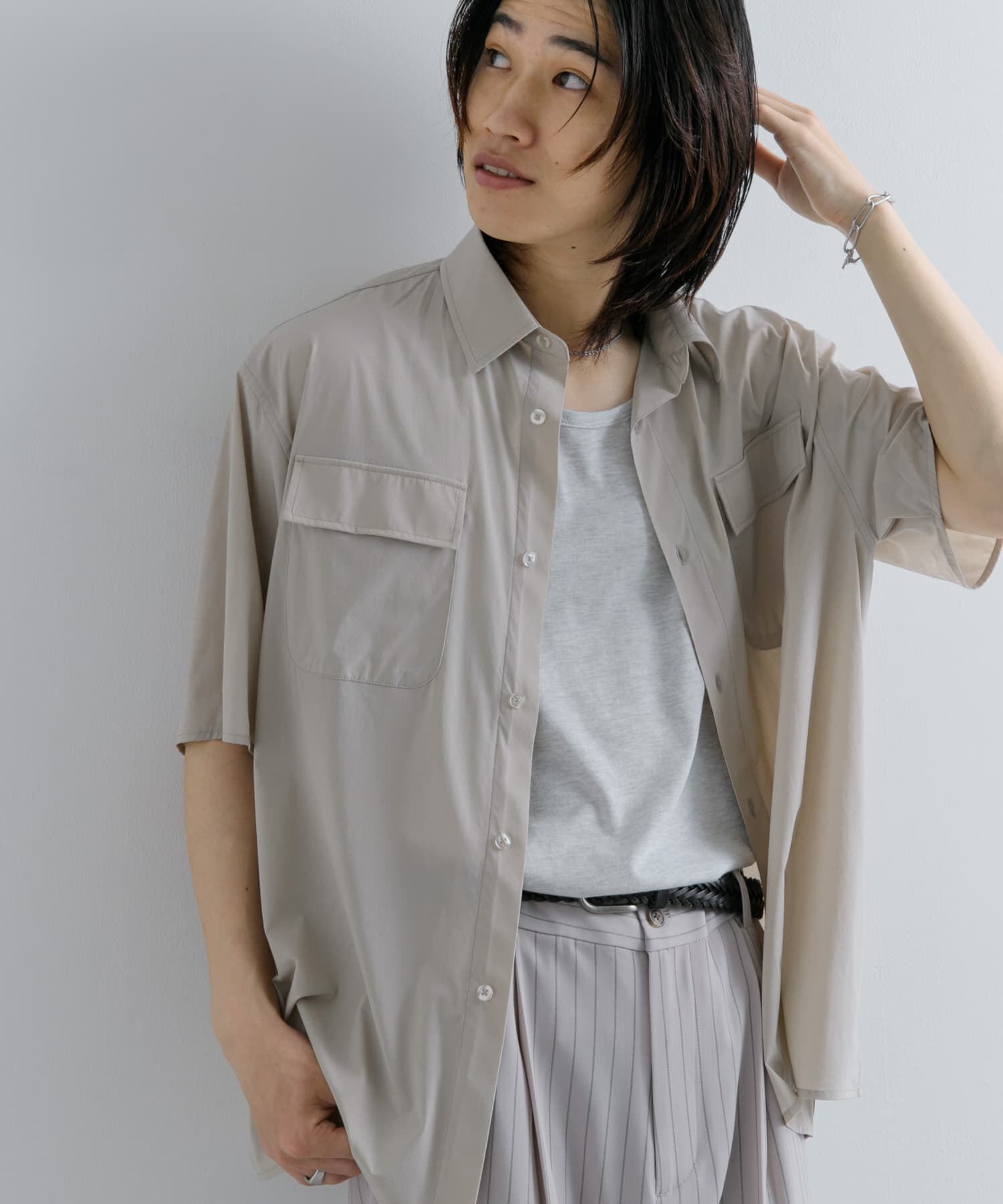 SENSE OF PLACE by URBAN RESEARCH「『UR TECH MoLight』 Wポケットシャツ(5分袖)」|シャツ・ブラウス|ベージュ