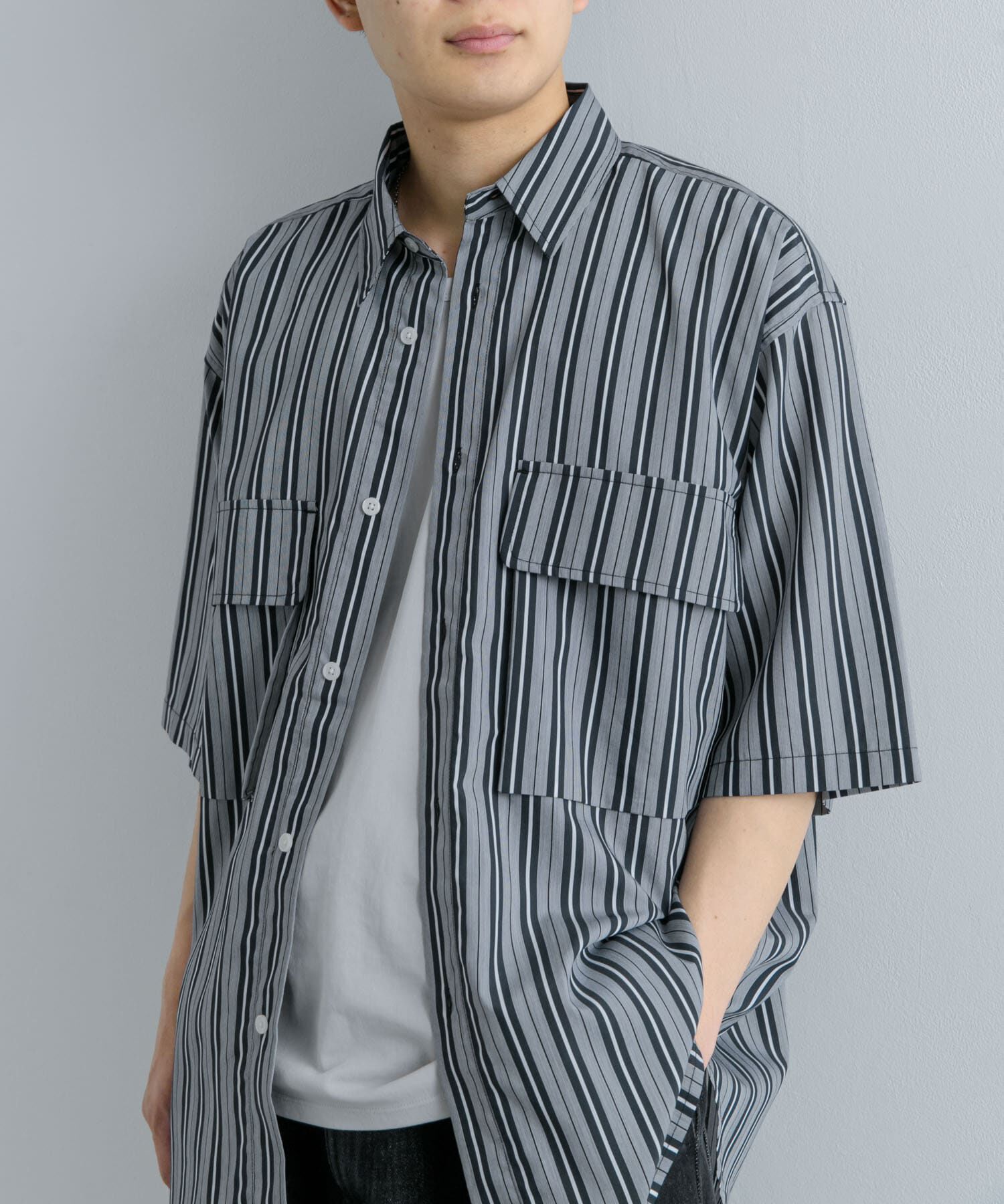 SENSE OF PLACE by URBAN RESEARCH「ストライプCPOルーズシャツ(5分袖)」|シャツ・ブラウス|