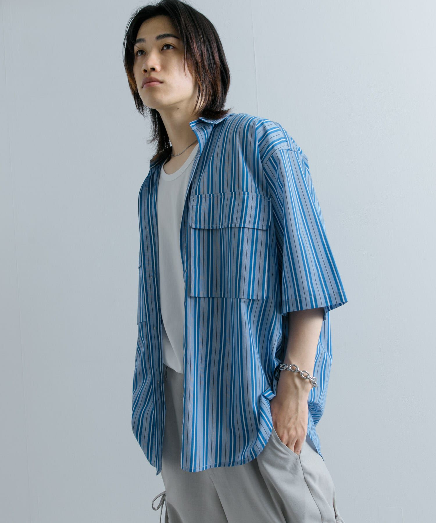 SENSE OF PLACE by URBAN RESEARCH「ストライプCPOルーズシャツ(5分袖)」|シャツ・ブラウス|