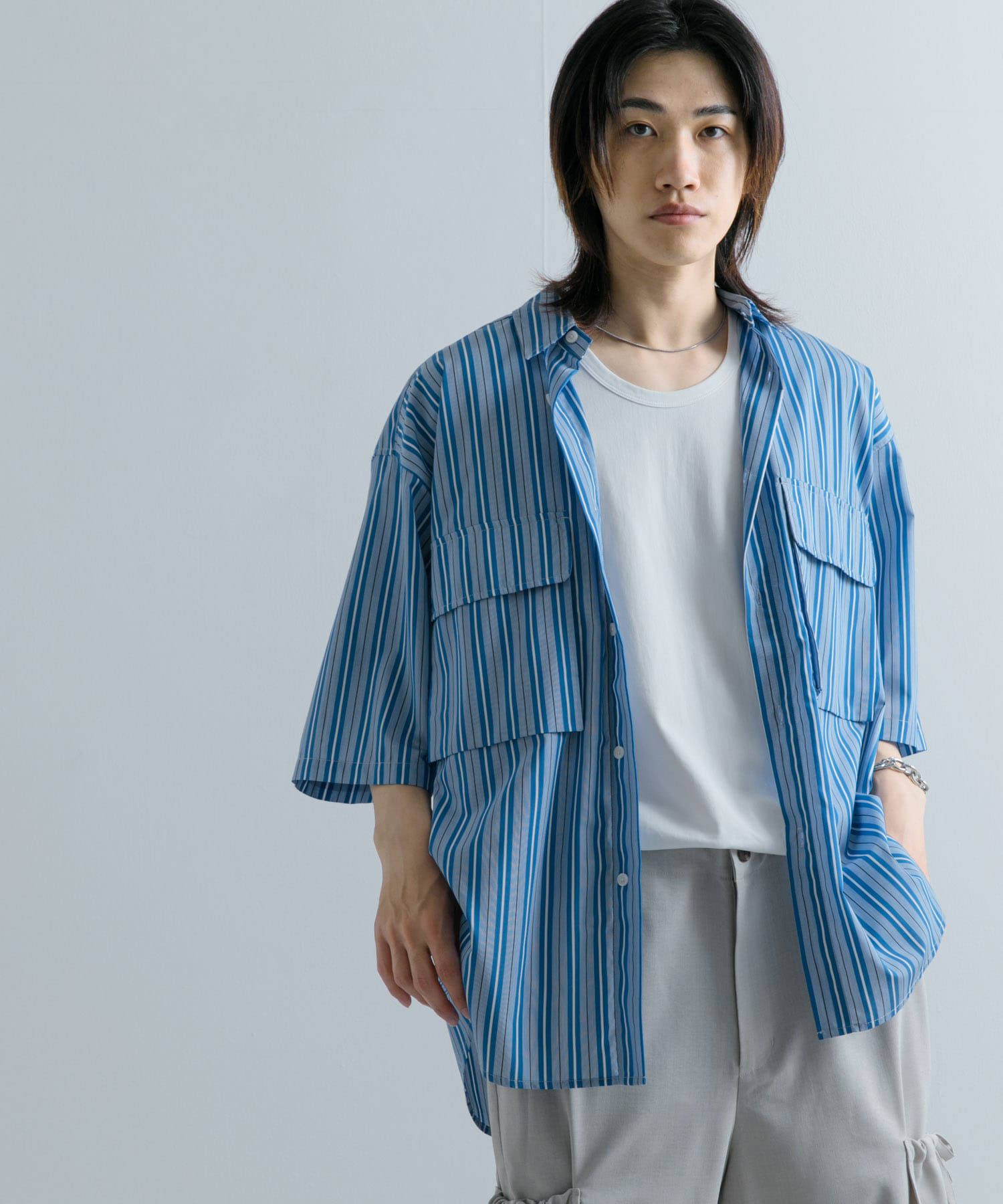 SENSE OF PLACE by URBAN RESEARCH「ストライプCPOルーズシャツ(5分袖)」|シャツ・ブラウス|