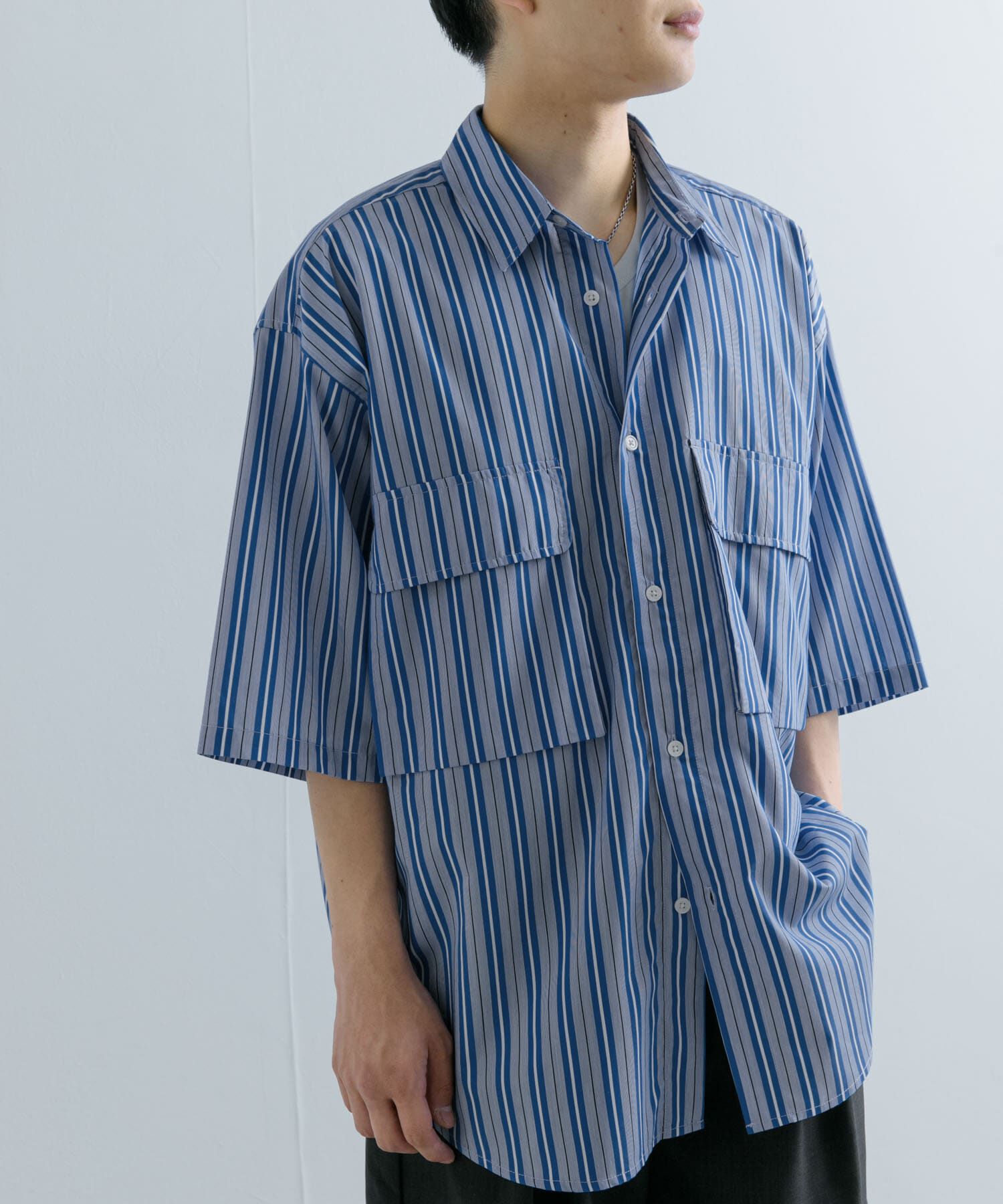 SENSE OF PLACE by URBAN RESEARCH「ストライプCPOルーズシャツ(5分袖)」|シャツ・ブラウス|