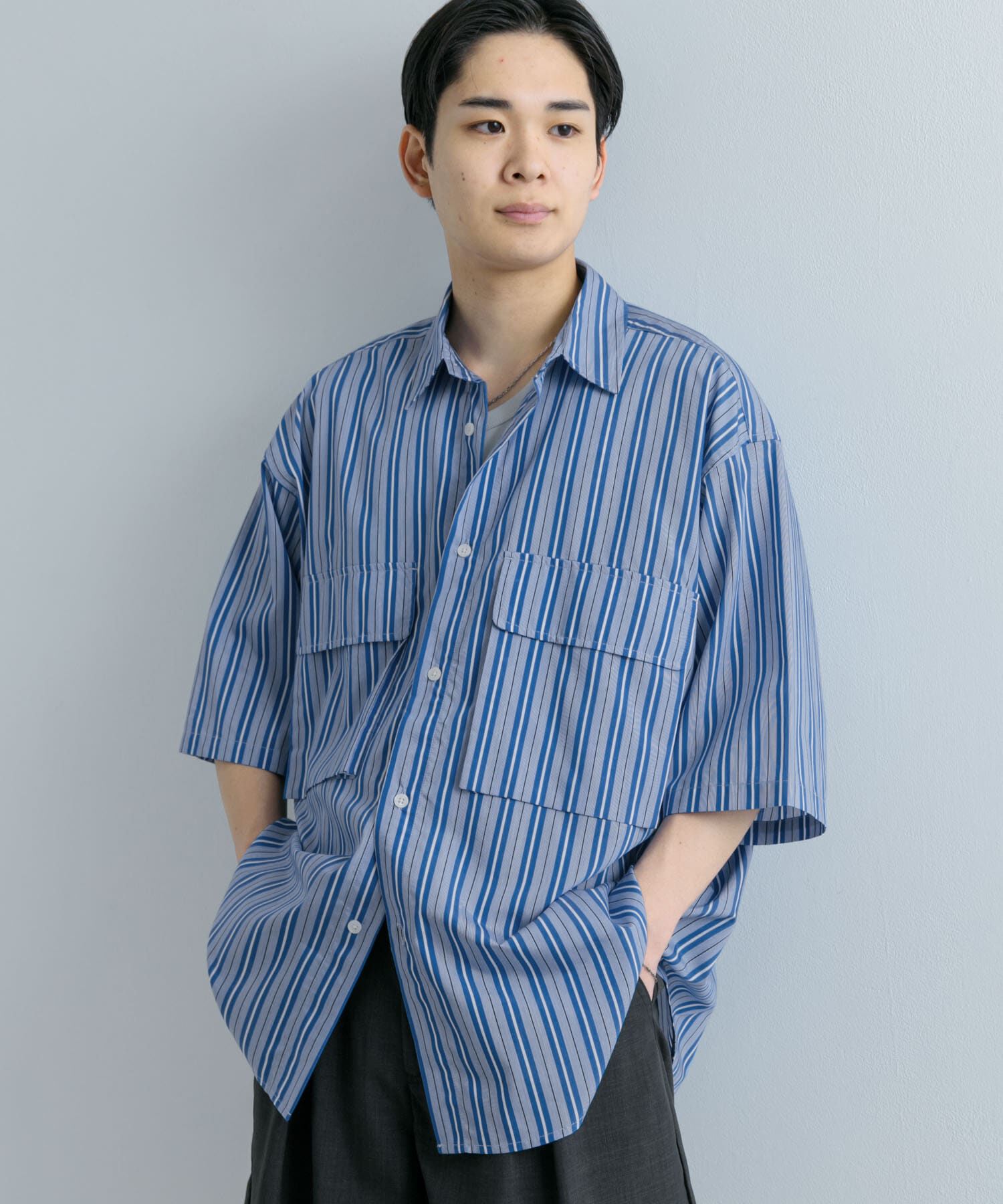 SENSE OF PLACE by URBAN RESEARCH「ストライプCPOルーズシャツ(5分袖)」|シャツ・ブラウス|