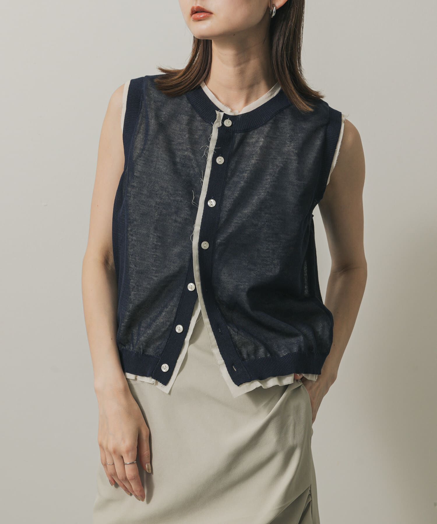 SENSE OF PLACE by URBAN RESEARCH「カットオフレイヤードセーター」|ニット・セーター|ネイビー