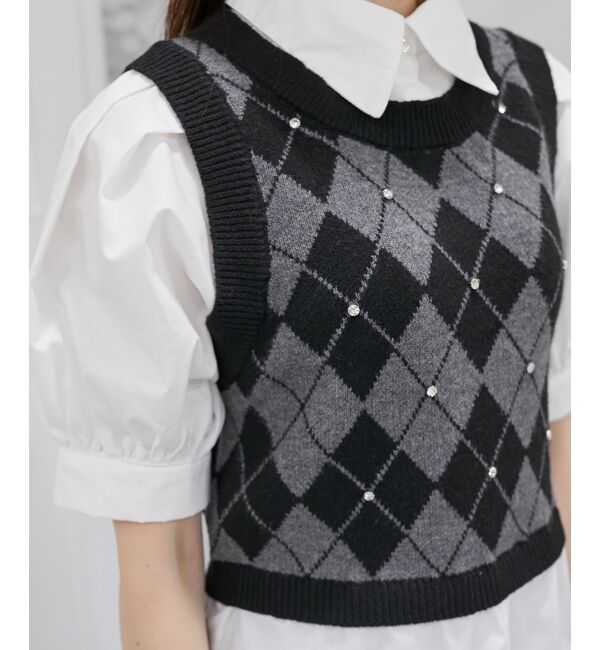 MAJESTICLEGON「シャツドッキングビジューニット」|ニット・セーター|