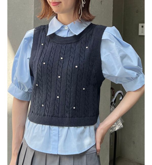 MAJESTICLEGON「シャツドッキングビジューニット」|ニット・セーター|