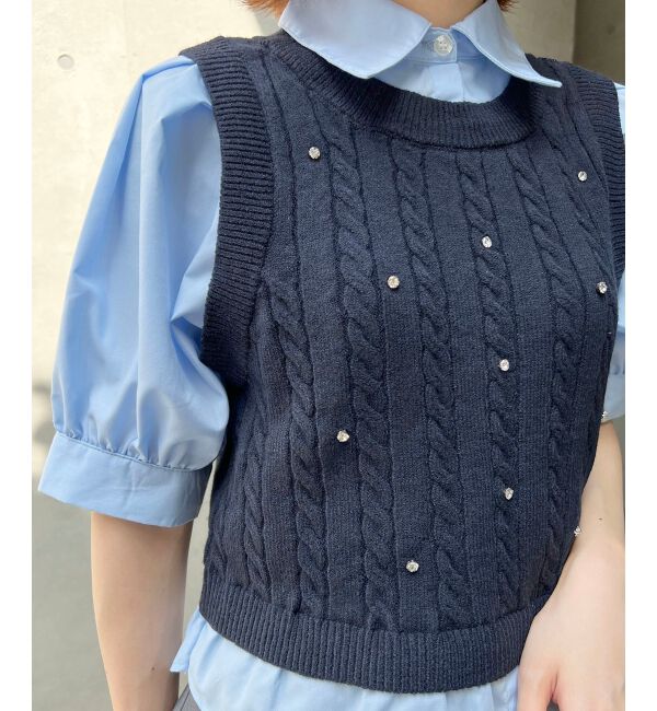 MAJESTICLEGON「シャツドッキングビジューニット」|ニット・セーター|