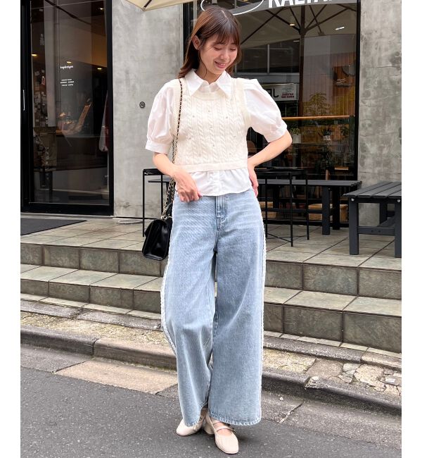 MAJESTICLEGON「シャツドッキングビジューニット」|ニット・セーター|