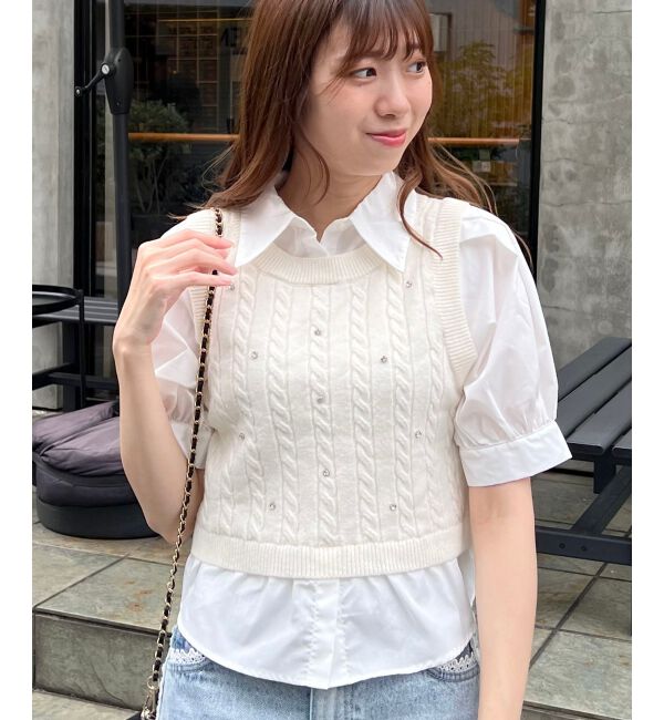 MAJESTICLEGON「シャツドッキングビジューニット」|ニット・セーター|