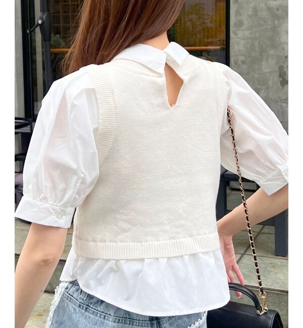 MAJESTICLEGON「シャツドッキングビジューニット」|ニット・セーター|