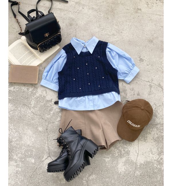 MAJESTICLEGON「シャツドッキングビジューニット」|ニット・セーター|