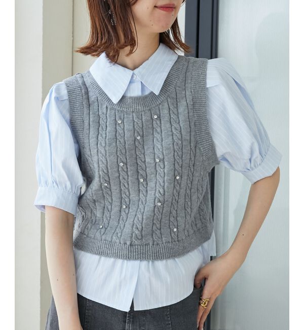 MAJESTICLEGON「シャツドッキングビジューニット」|ニット・セーター|