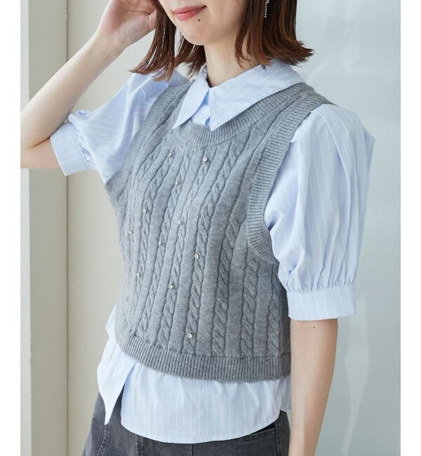 MAJESTICLEGON「シャツドッキングビジューニット」|ニット・セーター|