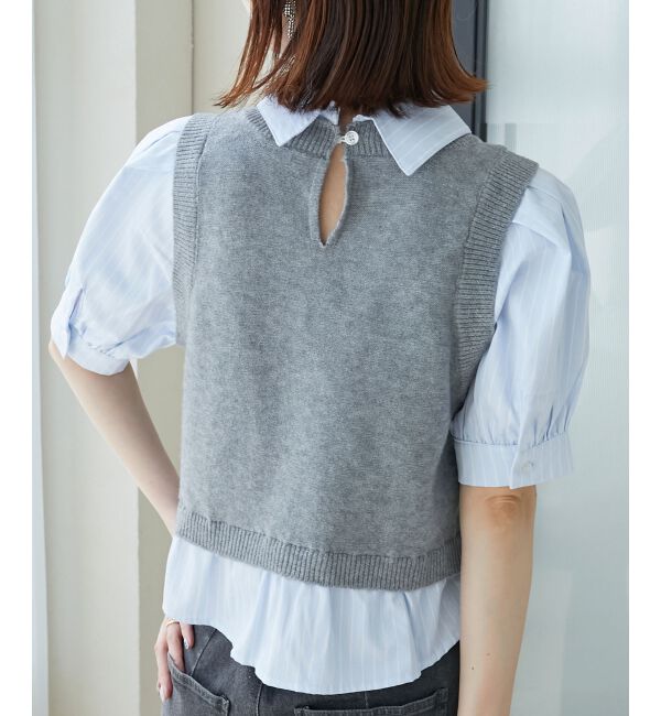 MAJESTICLEGON「シャツドッキングビジューニット」|ニット・セーター|