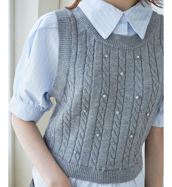 MAJESTICLEGON「シャツドッキングビジューニット」|ニット・セーター|