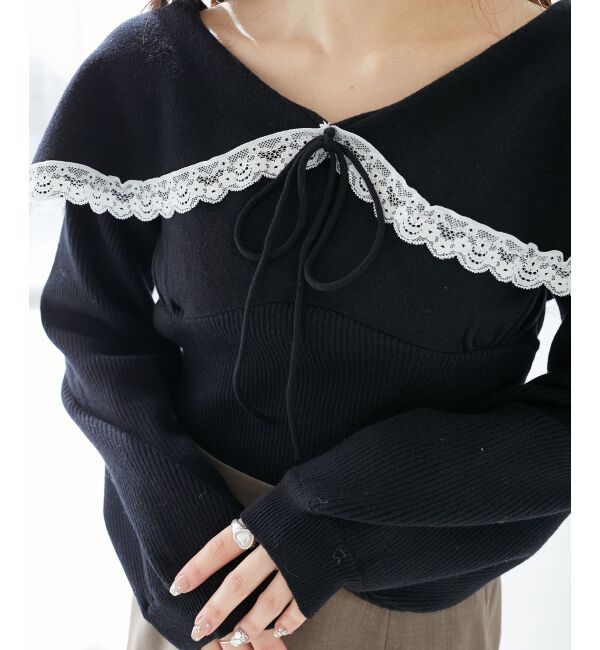 MAJESTICLEGON「レースカラー2WAYニット」|ニット・セーター|ブラック