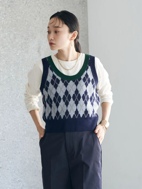 earth music&ecology「アーガイルニットショートベスト」|ベスト・ジレ|