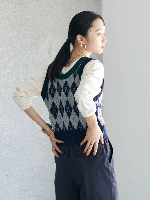 earth music&ecology「アーガイルニットショートベスト」|ベスト・ジレ|