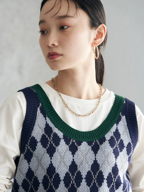 earth music&ecology「アーガイルニットショートベスト」|ベスト・ジレ|