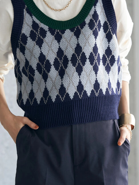 earth music&ecology「アーガイルニットショートベスト」|ベスト・ジレ|