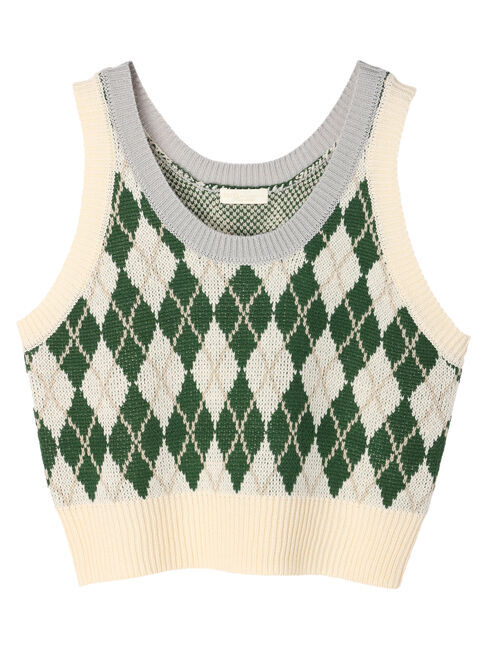 earth music&ecology「アーガイルニットショートベスト」|ベスト・ジレ|