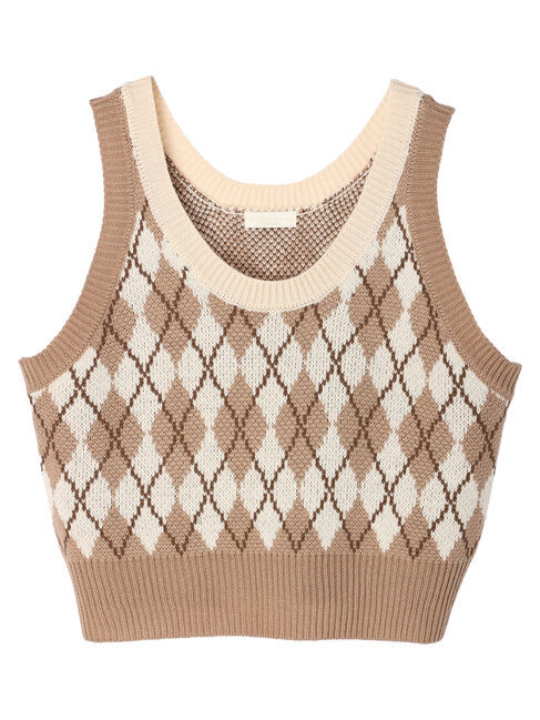 earth music&ecology「アーガイルニットショートベスト」|ベスト・ジレ|