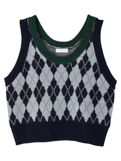 earth music&ecology「アーガイルニットショートベスト」|ベスト・ジレ|