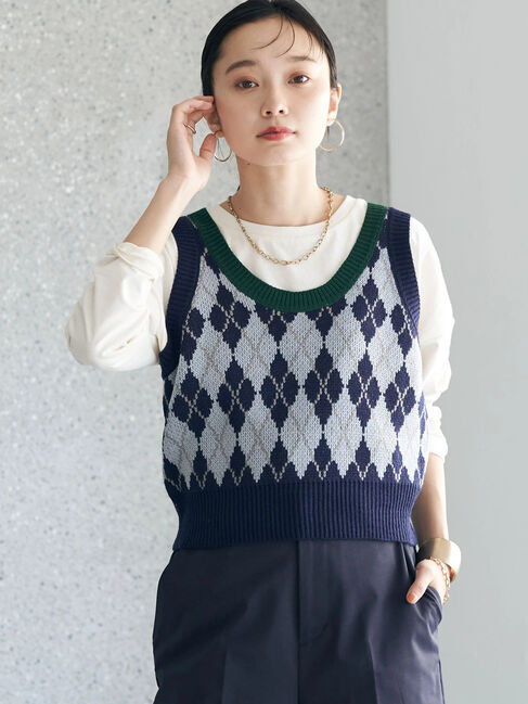 earth music&ecology「アーガイルニットショートベスト」|ベスト・ジレ|