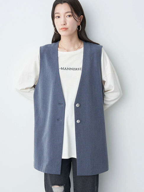 earth music&ecology「Vネックミドル丈ジレ」|ベスト・ジレ|ネイビー