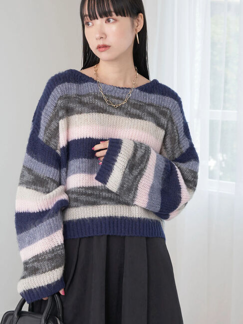 earth music&ecology「ヘアリーボーダーニットプルオーバー」|ニット・セーター|