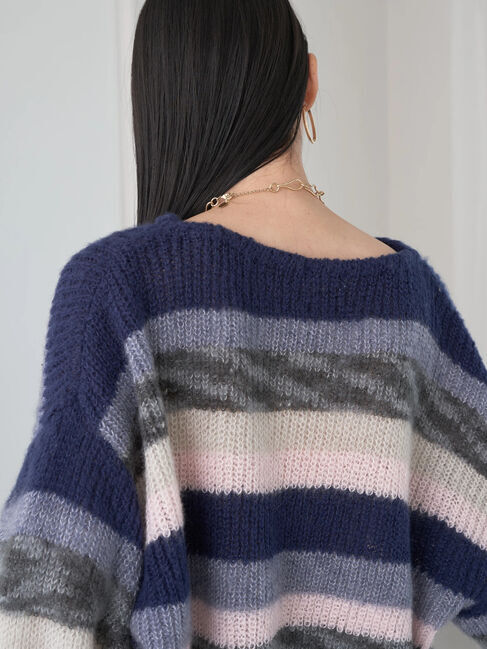 earth music&ecology「ヘアリーボーダーニットプルオーバー」|ニット・セーター|