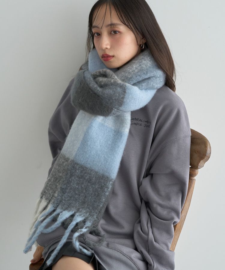 earth music&ecology「ブロックチェックマフラー」|マフラー|Gray