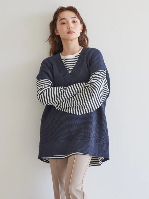  「Vネック編地MIXニットベスト」|ベスト・ジレ|