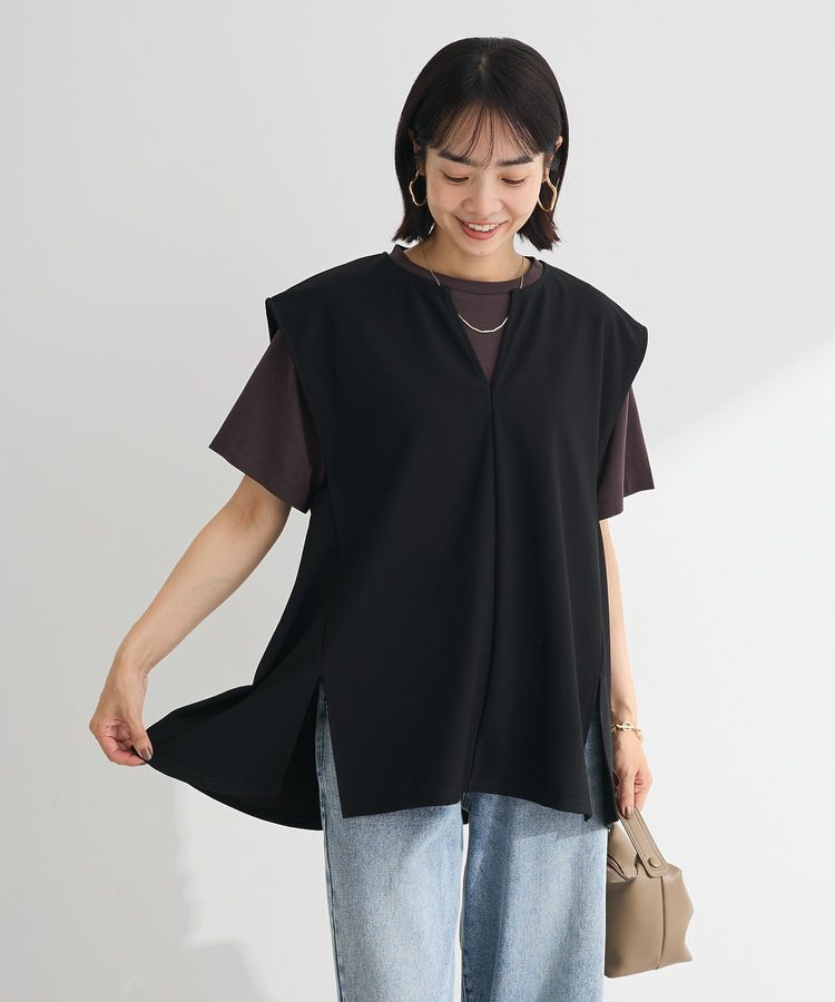 Green Parks「リップルフレアベスト」|ベスト・ジレ|Black