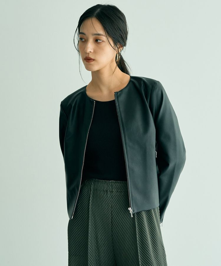 YECCA VECCA「ノーカラーライダースジャケット」|テーラードジャケット|