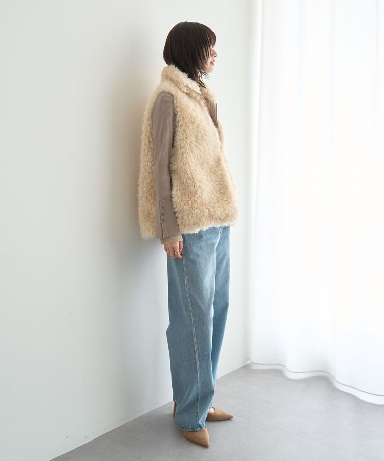 YECCA VECCA「カーリーファーZIPジレ」|ベスト・ジレ|