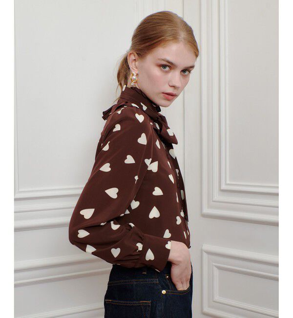 LOULOU WILLOUGHBY「WEB限定【LOULOU WILLOUGHBY】デシンハートプリントボウタイブラウス」|シャツ・ブラウス|