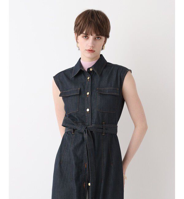 allureville「シャンブレーデニムライクワンピース」|ワンピース|ネイビー