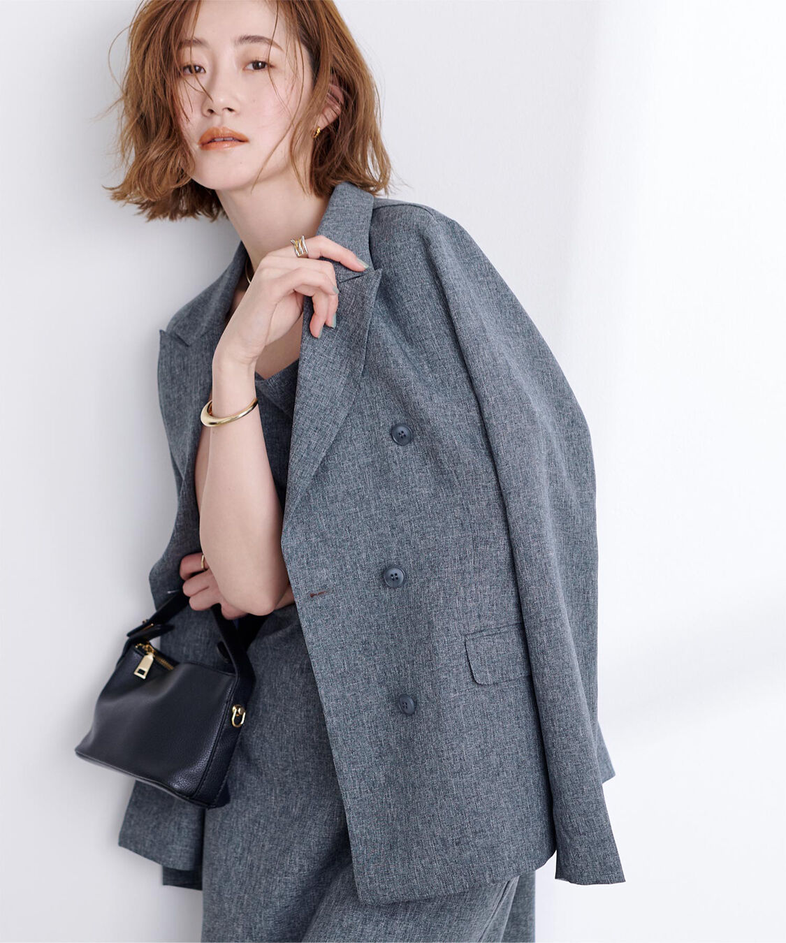 ur's「リネンライクダブルブレストジャケット」|テーラードジャケット|杢ネイビー