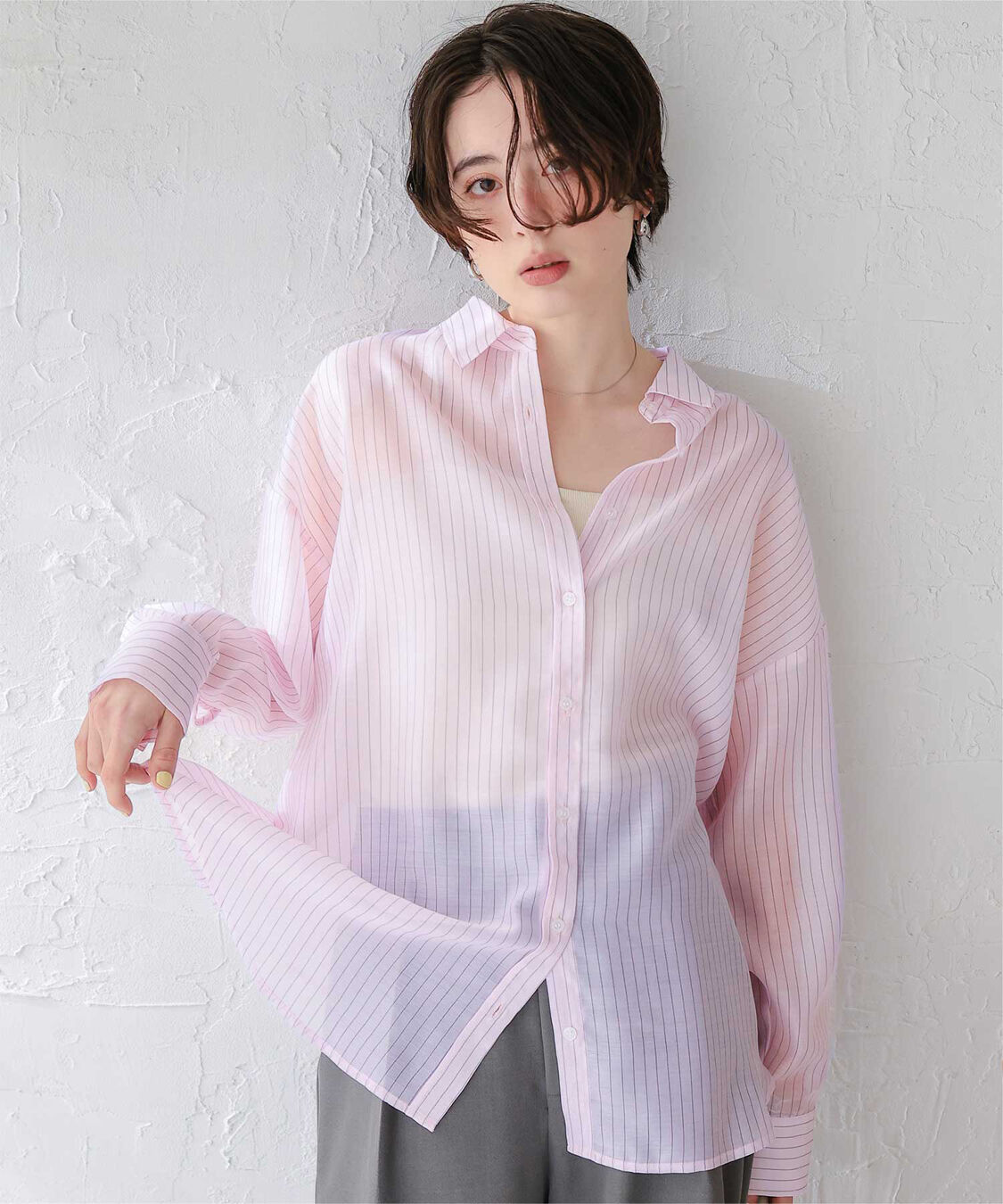 titivate「シアーストライプシャツ」|シャツ・ブラウス|ピンク