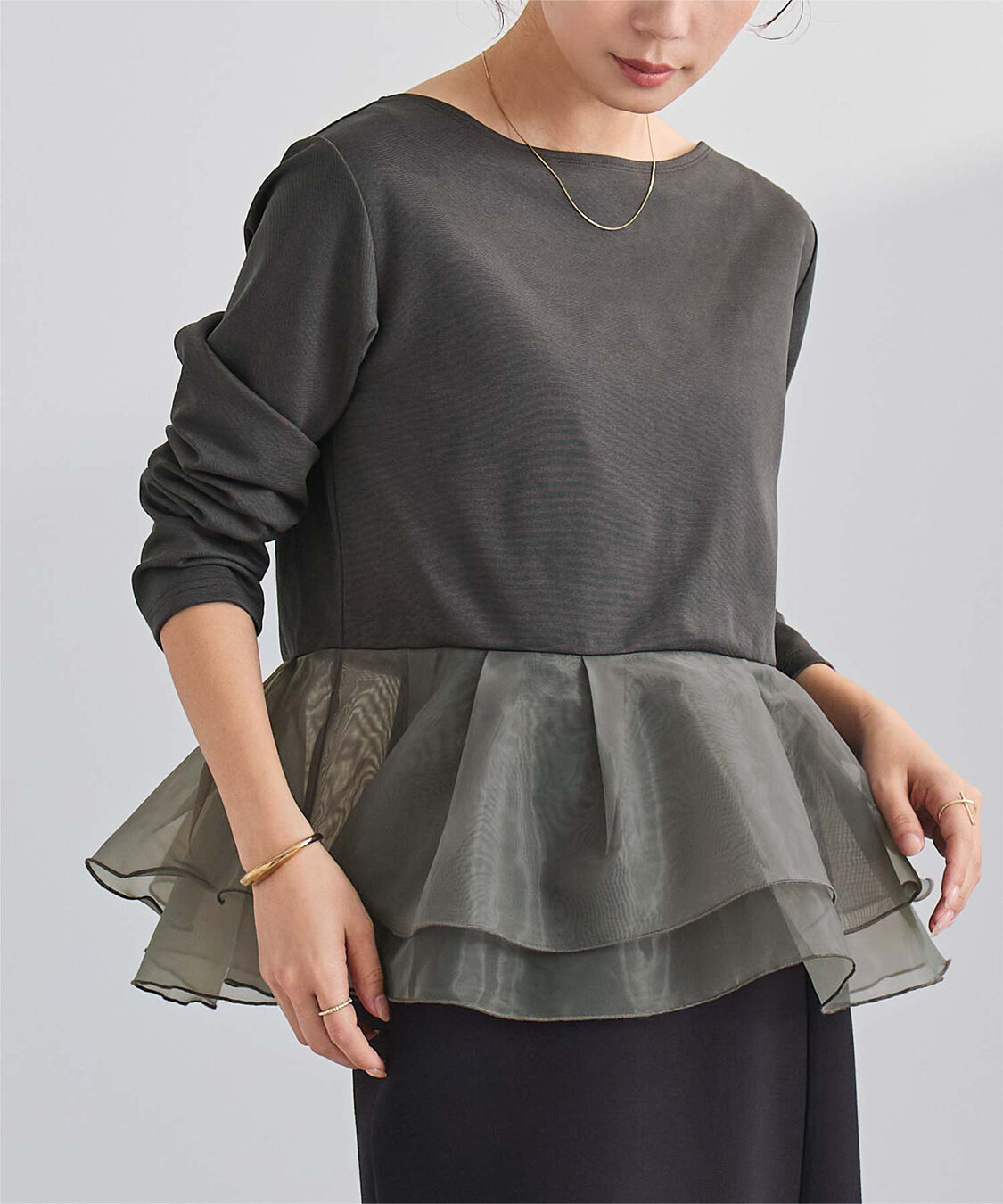 ur's「チュールドッキングペプラムプルオーバー」|Tシャツ・カットソー|チャコール