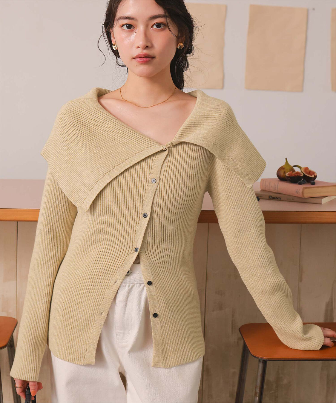 titivate「アシンメトリーオフショルダーニットトップス」|ニット・セーター|