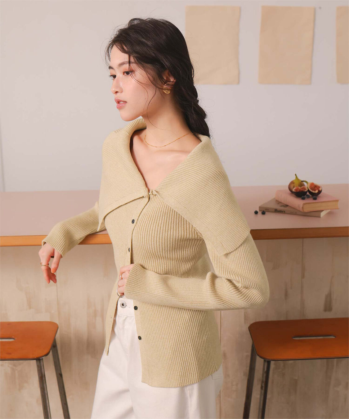 titivate「アシンメトリーオフショルダーニットトップス」|ニット・セーター|