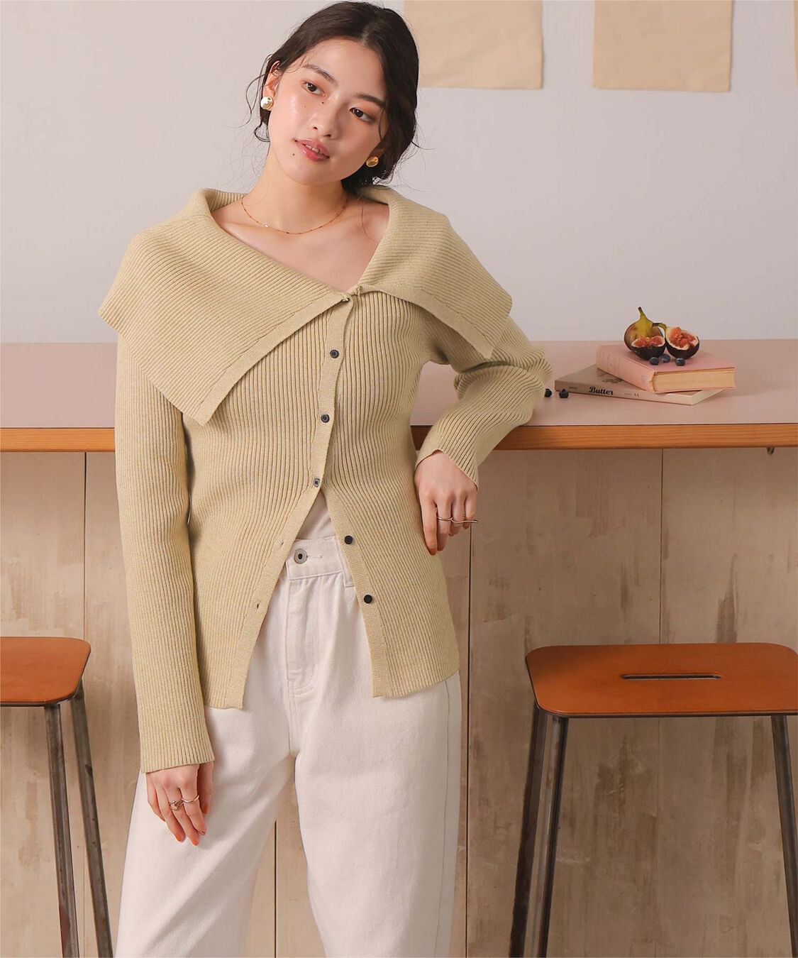 titivate「アシンメトリーオフショルダーニットトップス」|ニット・セーター|