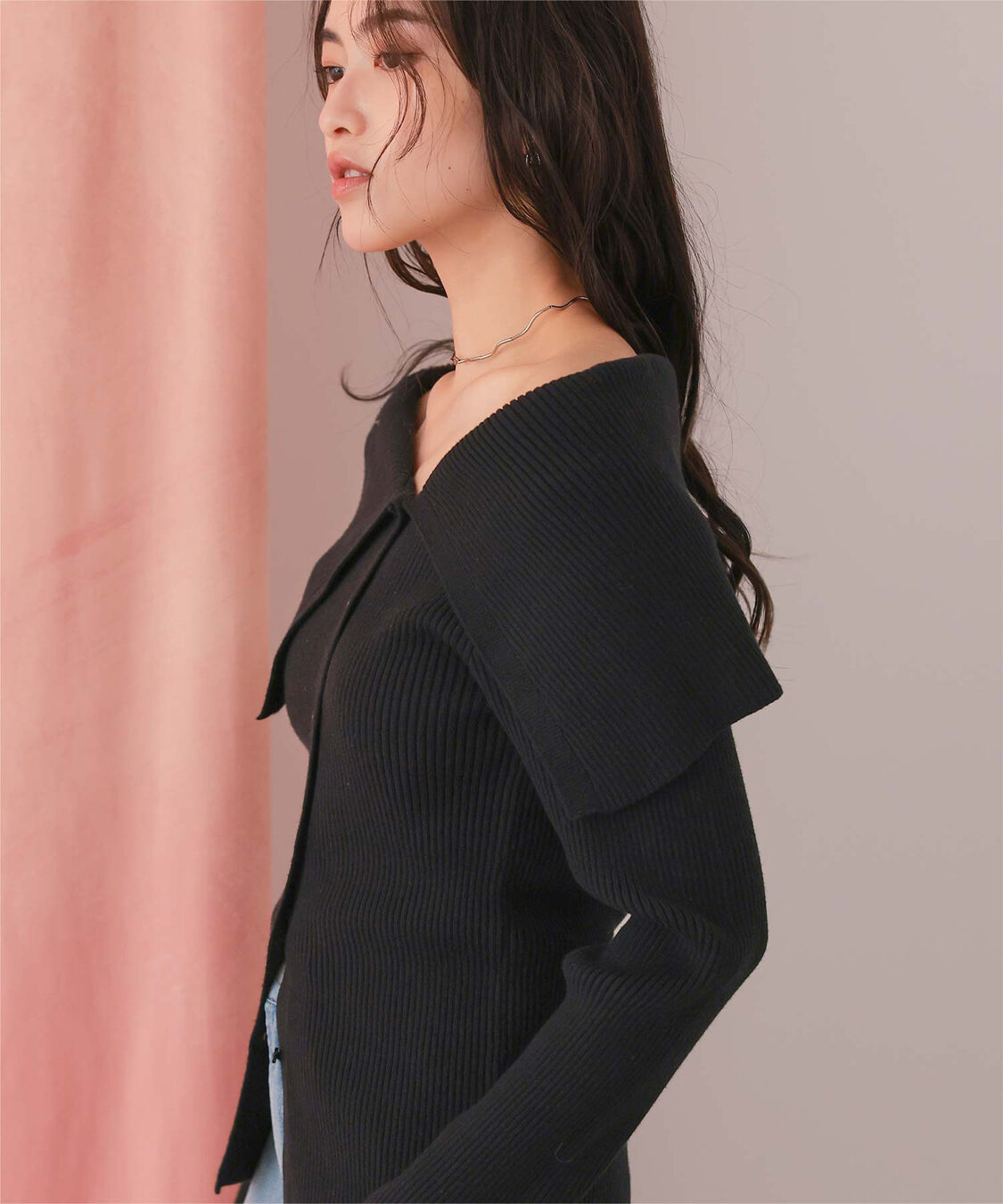 titivate「アシンメトリーオフショルダーニットトップス」|ニット・セーター|