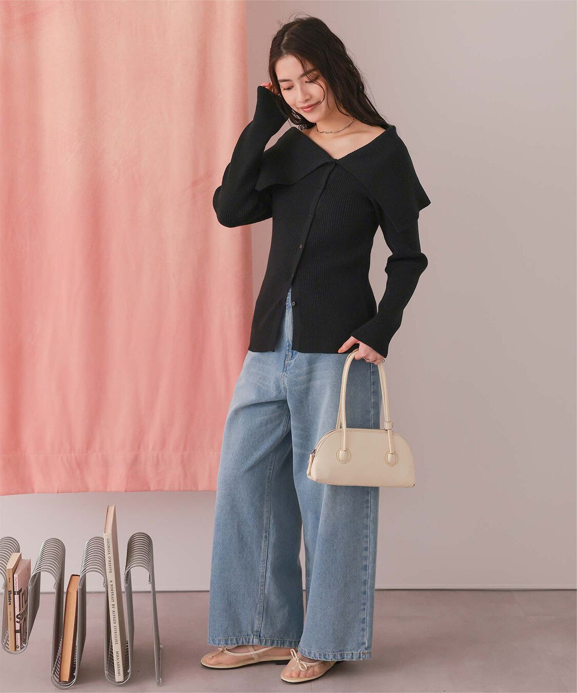 titivate「アシンメトリーオフショルダーニットトップス」|ニット・セーター|